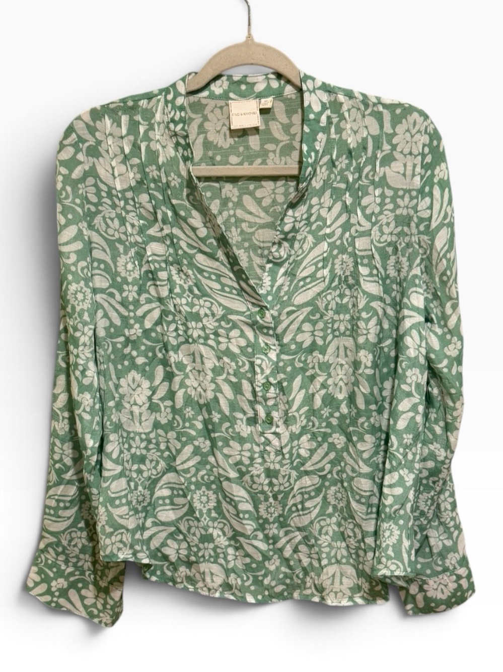 Zac & Rachel Sage Green and Cream Floral Button-Down Blouse
